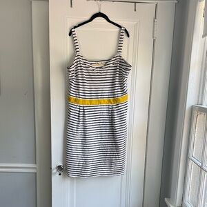 Boden Navy and White Striped Top with Yellow Detail sz 16